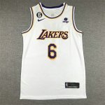 NBA 6 James Lakers Maillot blanc avec logo 6 brodé